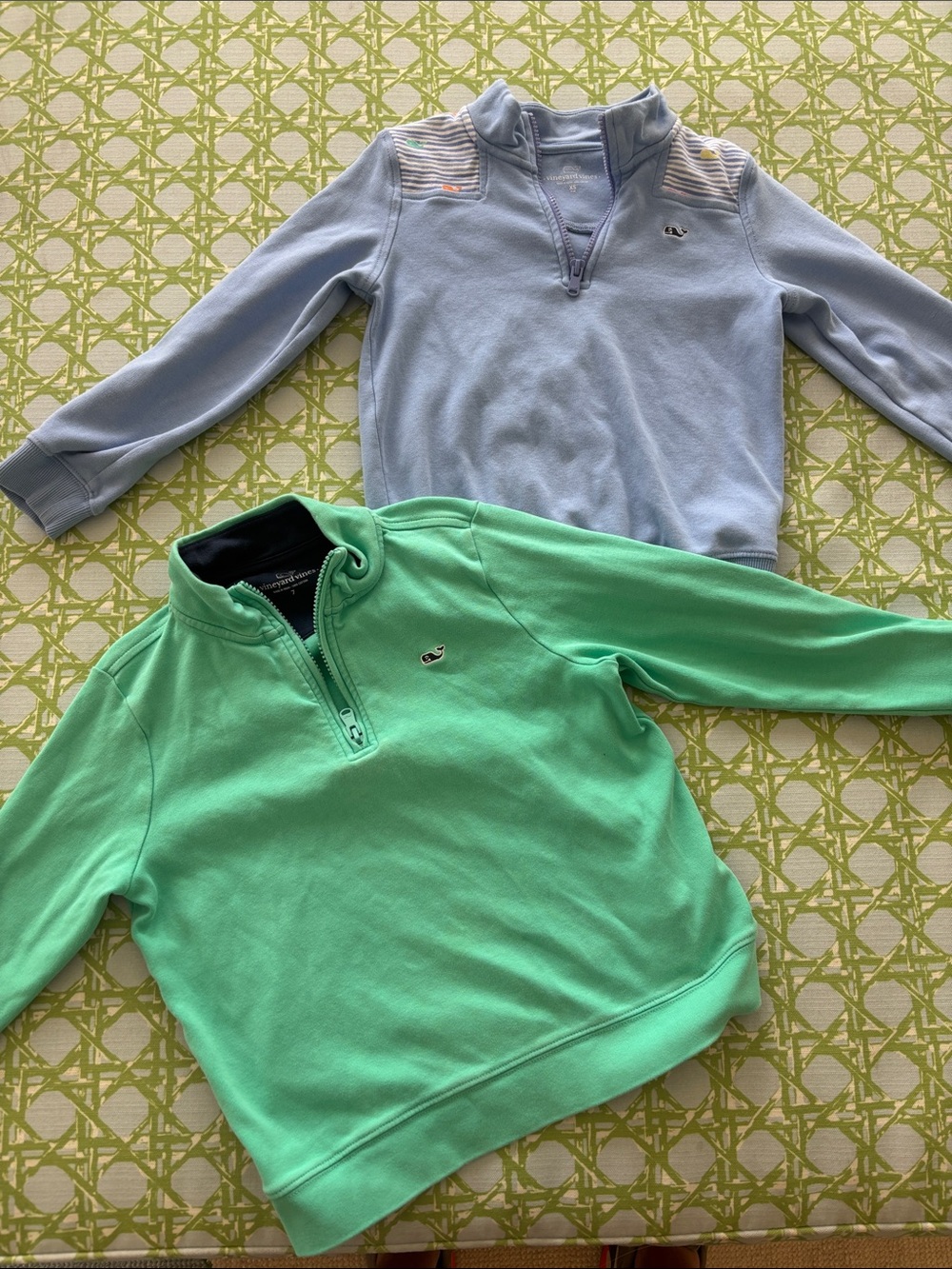 Kids Vineyard Vines Light Blue and Mint Green Quarter-Zip Sweatshirts